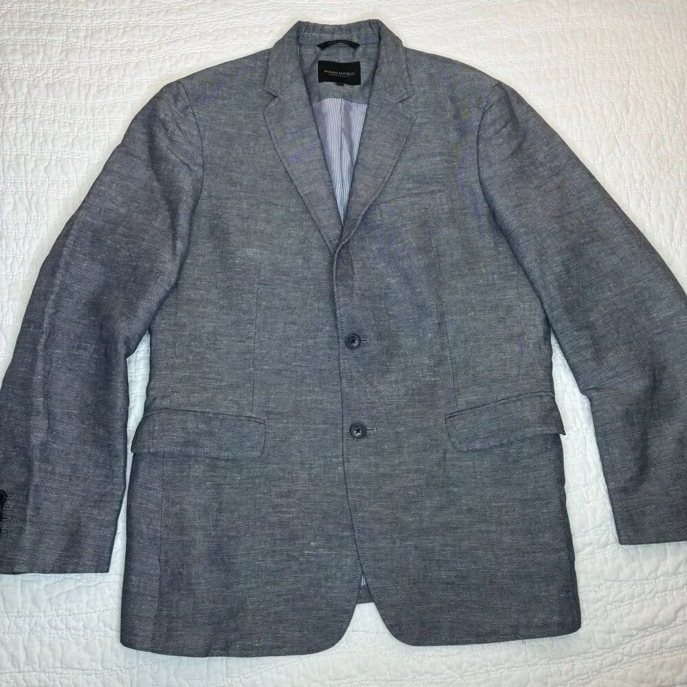Banana Republic Linen cotton chambray sport coat Sz 42R slim fit tailored summer